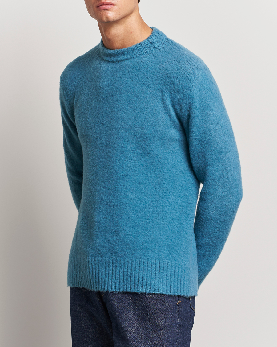 Herren | Pullover | Piacenza Cashmere | Brushed Wool Crew Neck Sky Blue