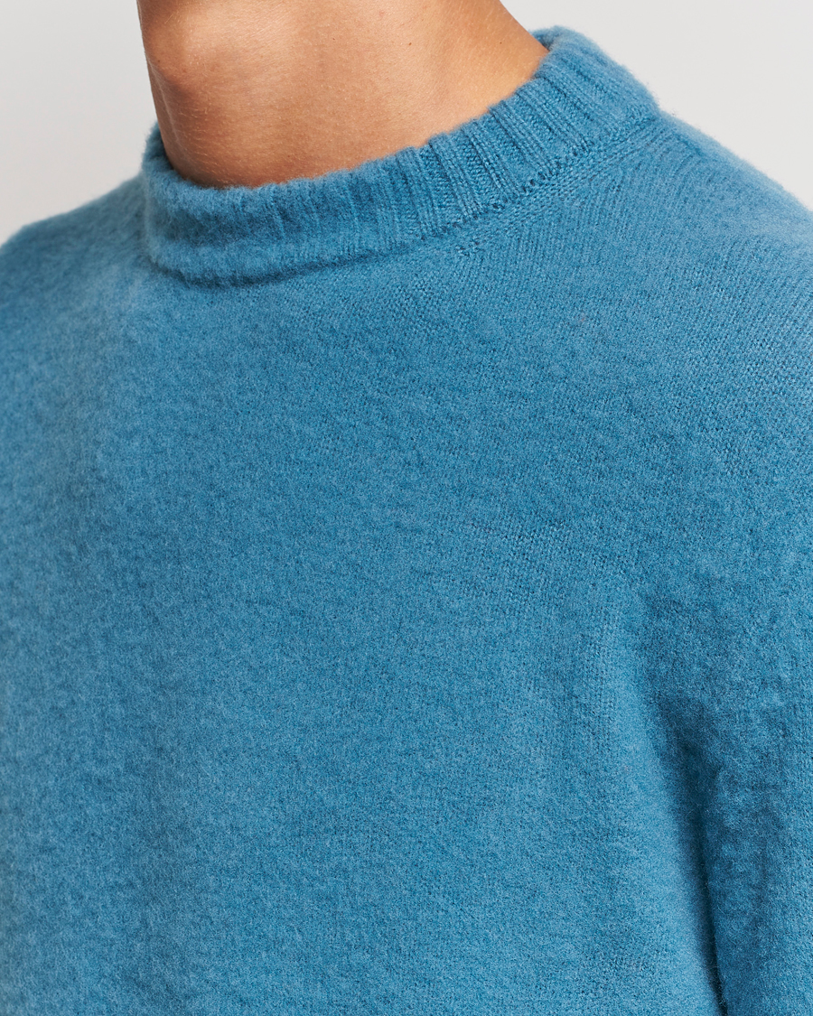 Herren | Pullover | Piacenza Cashmere | Brushed Wool Crew Neck Sky Blue
