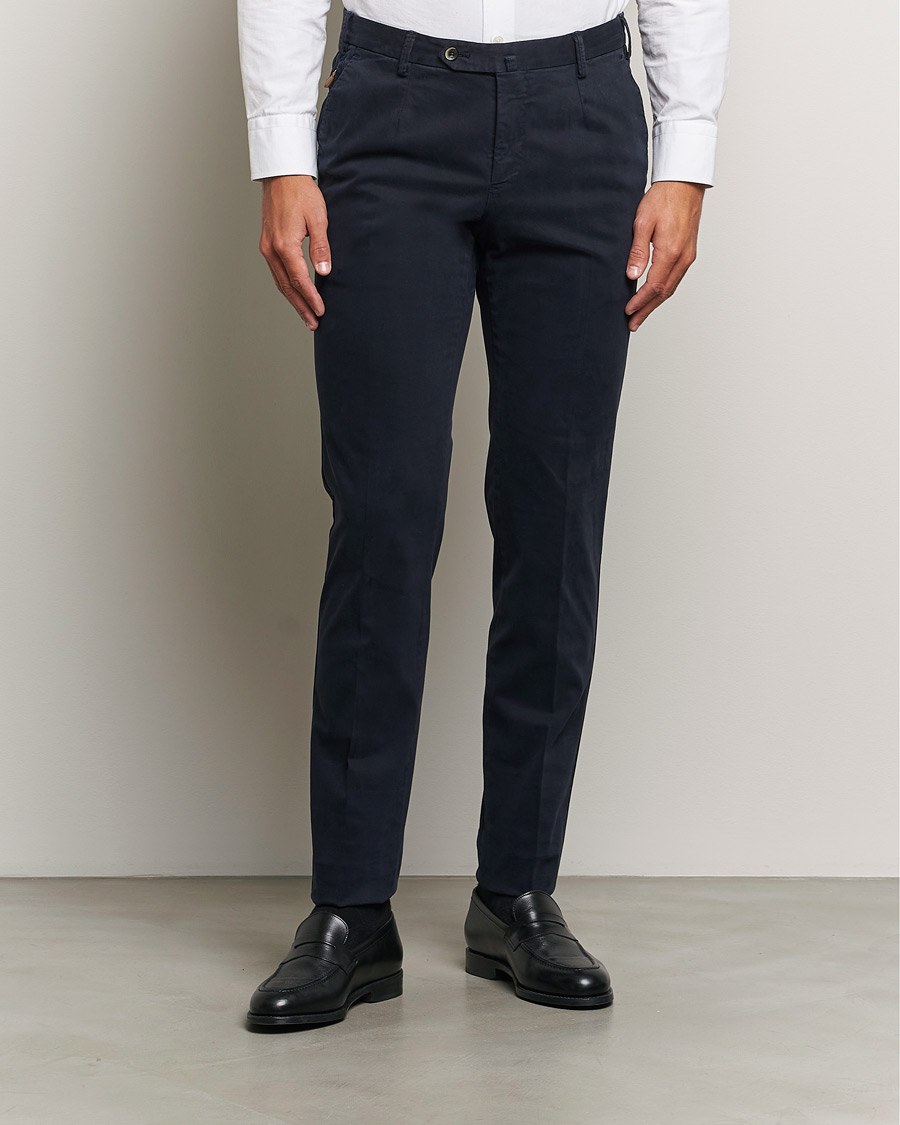 Herren | Hosen | PT01 | Slim Fit Pleated Cotton Trousers Navy