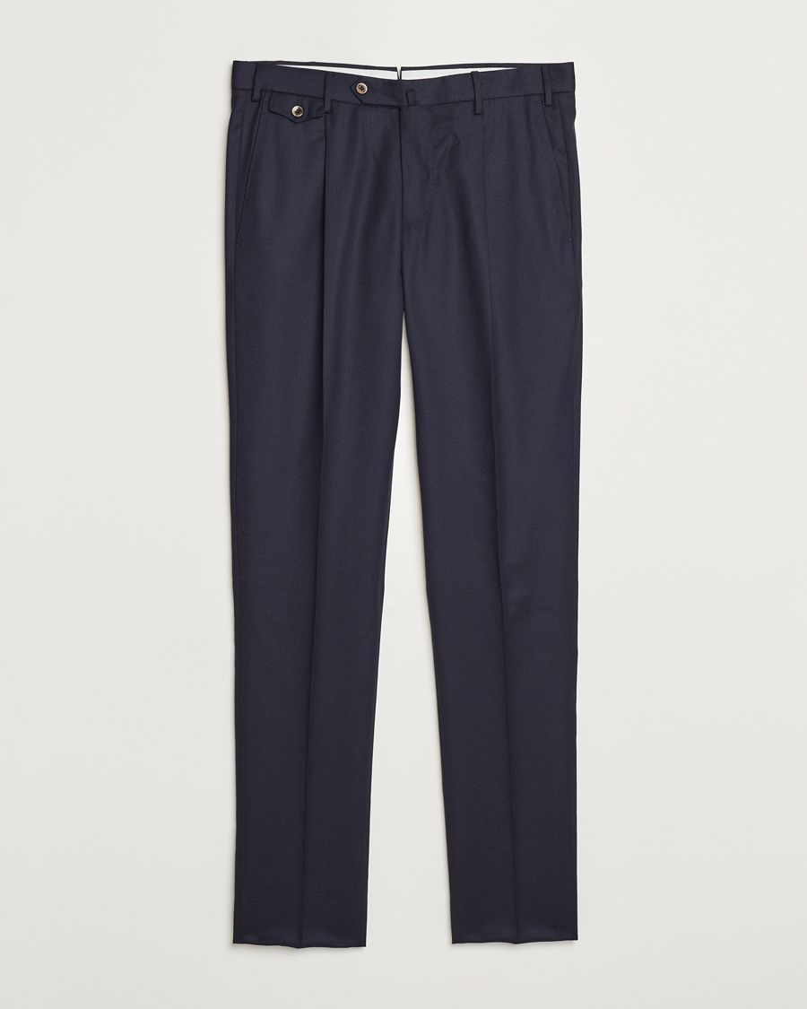 Herren | Hosen | PT01 | Slim Fit Pleated Flannel Trousers Navy