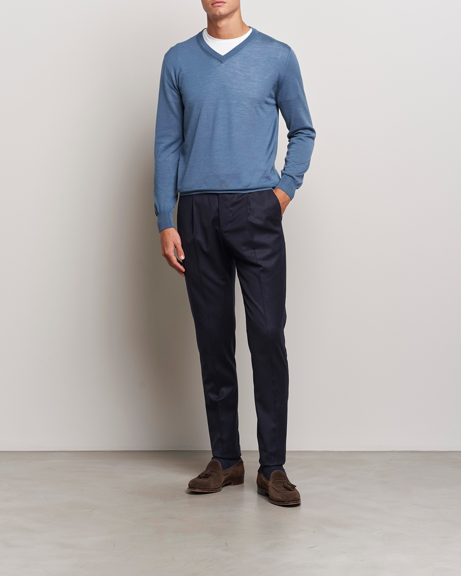 Herren | Hosen | PT01 | Slim Fit Pleated Flannel Trousers Navy