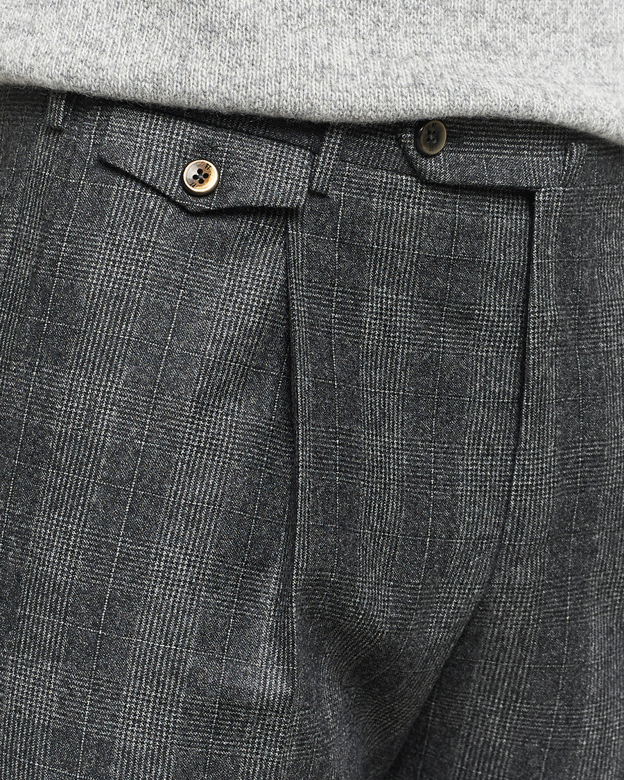 Herren | Hosen | PT01 | Slim Fit Pleated Checked Flannel Trousers Grey