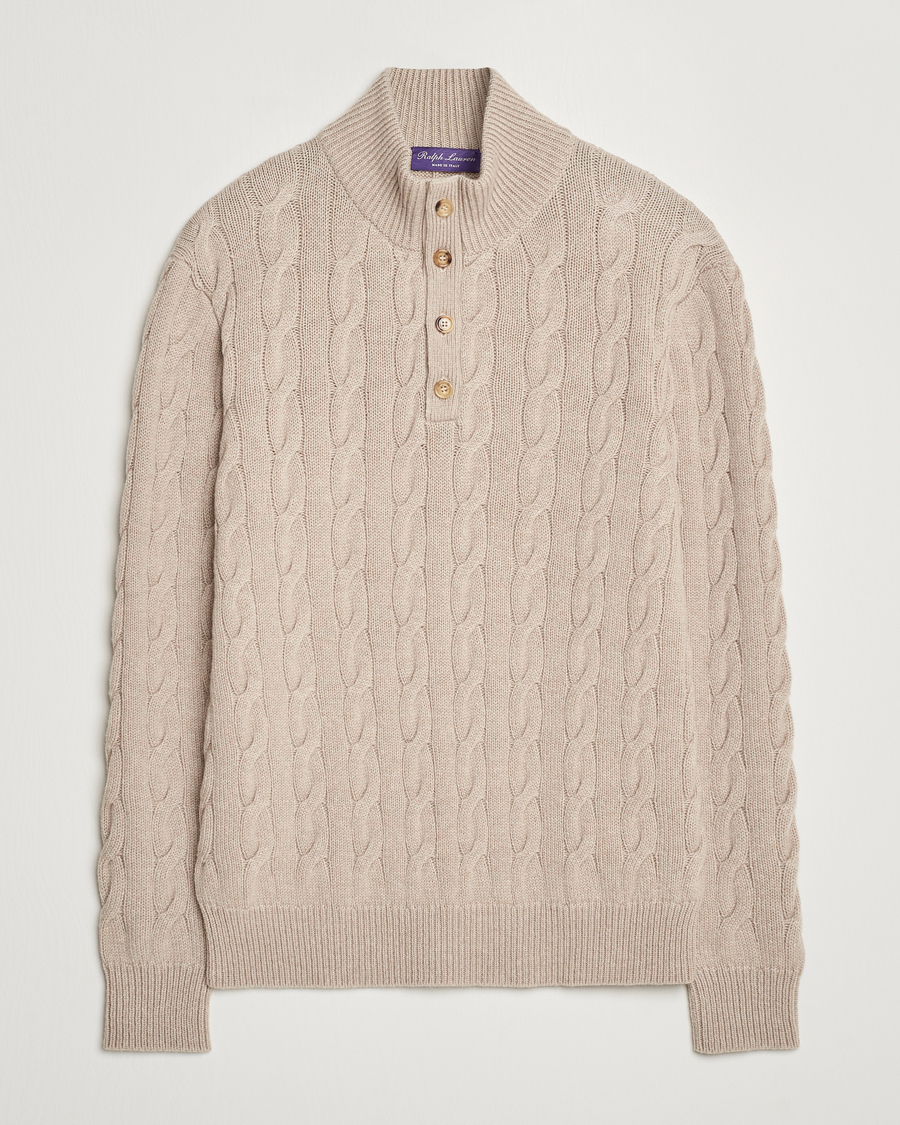 Herren | Pullover | Ralph Lauren Purple Label | Cashmere Cable Half Zip Beige