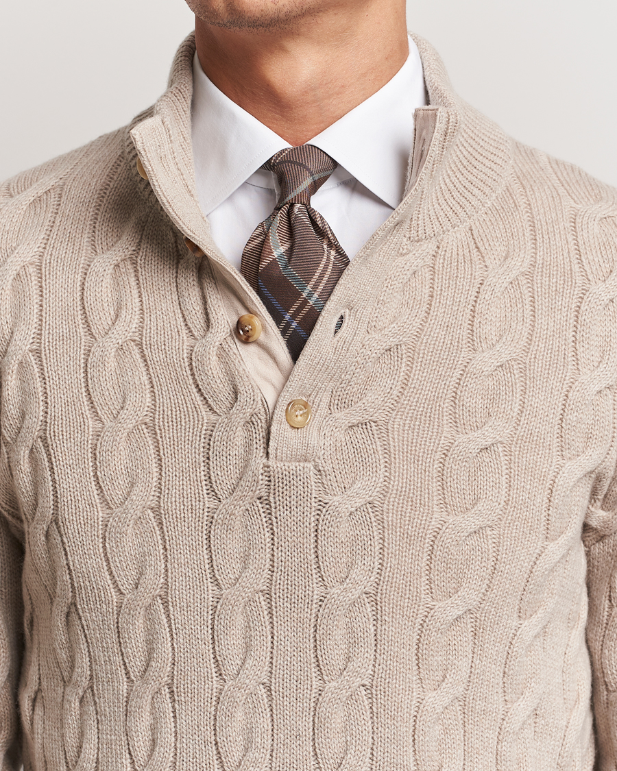 Herren | Pullover | Ralph Lauren Purple Label | Cashmere Cable Half Zip Beige