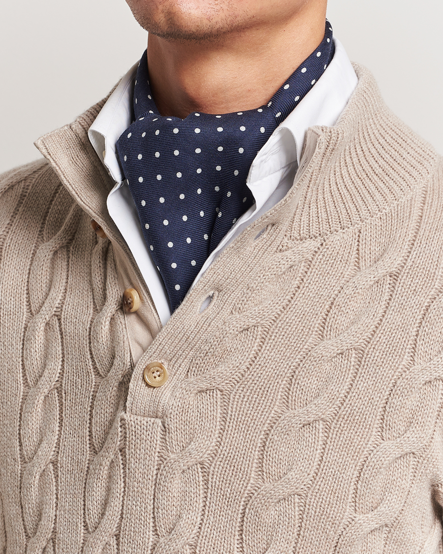 Herren | Ralph Lauren Purple Label Printed Cashmere Scarf Navy Dot | Ralph Lauren Purple Label | Printed Cashmere Scarf Navy Dot