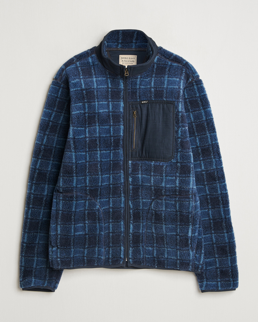 Herren | Pullover | RRL | Gabe Fleece Full Zip Navy Plaid