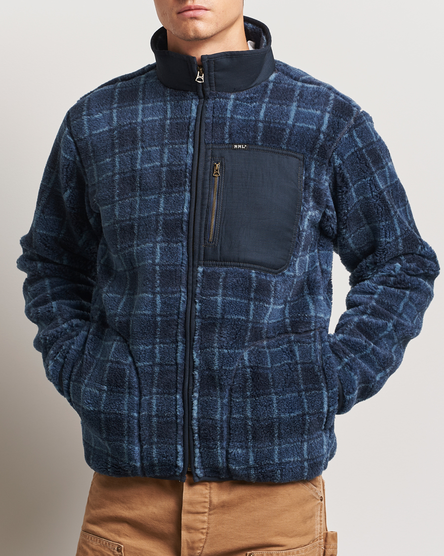 Herren | Pullover | RRL | Gabe Fleece Full Zip Navy Plaid