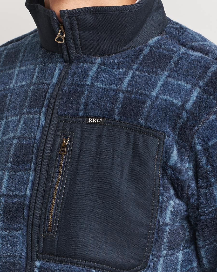 Herren | Pullover | RRL | Gabe Fleece Full Zip Navy Plaid