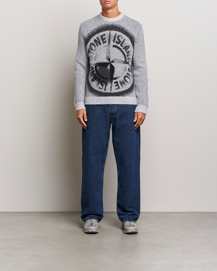 Herren | Pullover | Stone Island | Jacquard Knitted Wool Crew Neck Grey