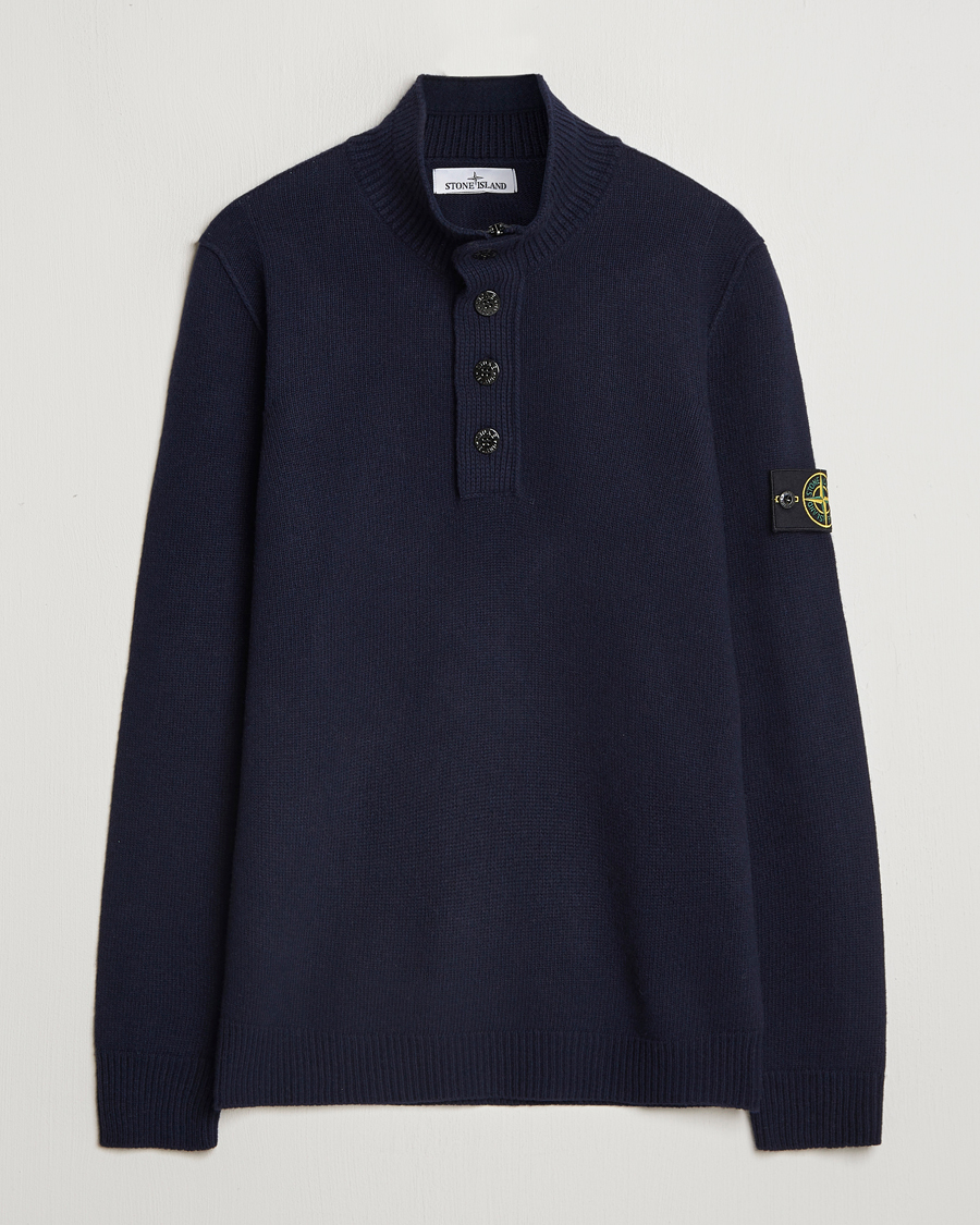 Herren | Pullover | Stone Island | Knitted Lambswool Half Button Zip Navy Blue