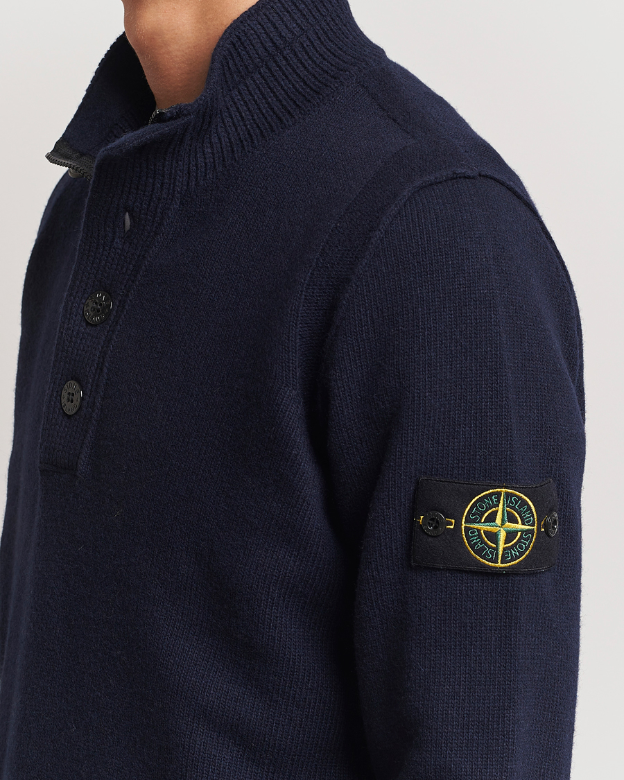Herren | Pullover | Stone Island | Knitted Lambswool Half Button Zip Navy Blue