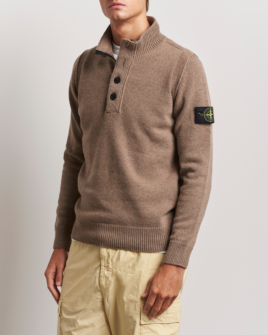 Herren | Pullover | Stone Island | Knitted Lambswool Half Button Zip Walnut