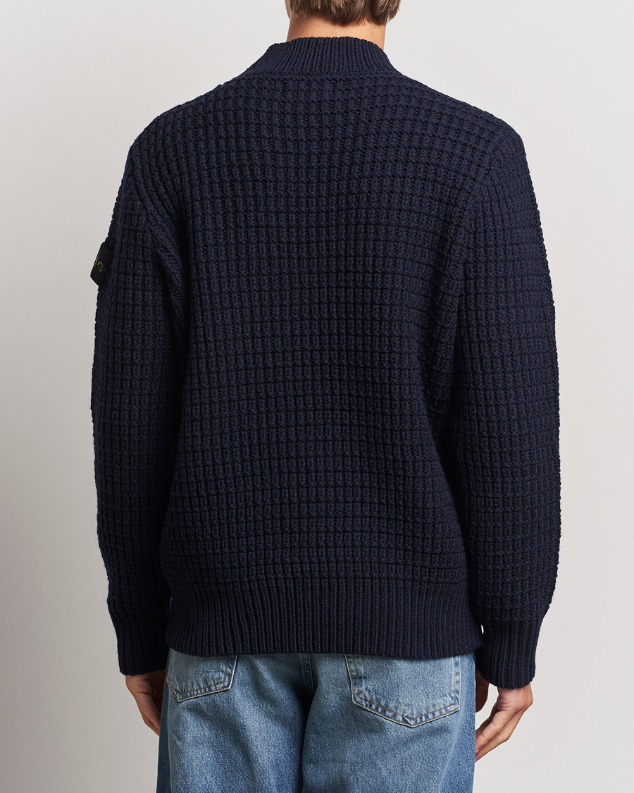 Herren | Pullover | Stone Island | Checkered Rib Stich Wool Mock Neck Navy Blue