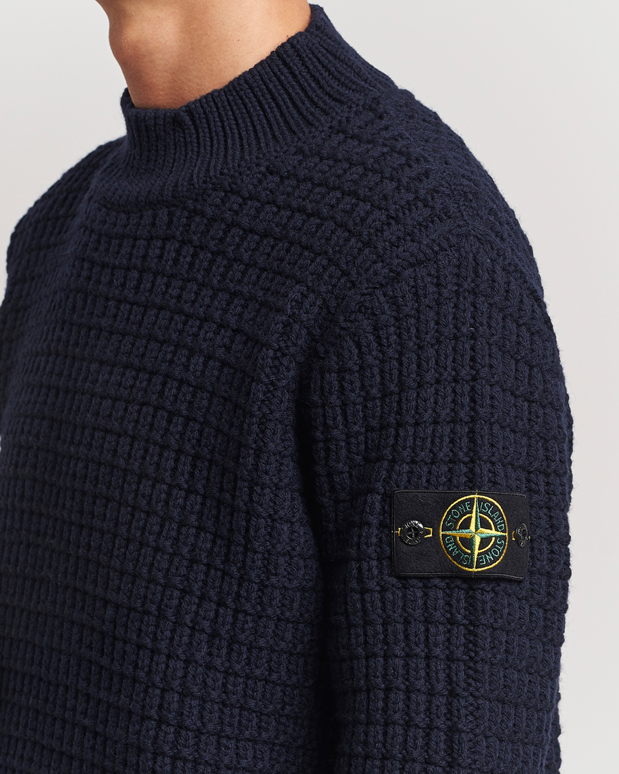 Herren | Pullover | Stone Island | Checkered Rib Stich Wool Mock Neck Navy Blue