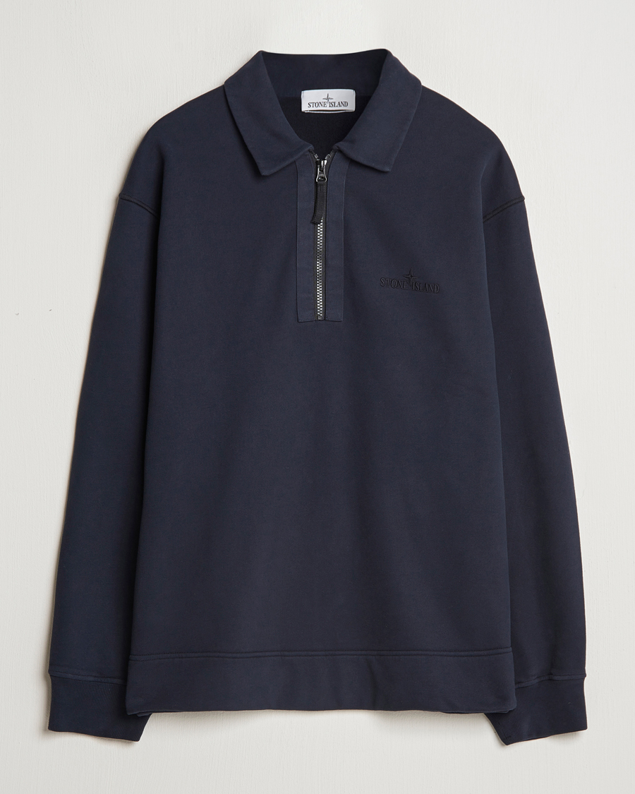 Herren | Pullover | Stone Island | Garment Dyed Fleece Zip Polo Navy Blue