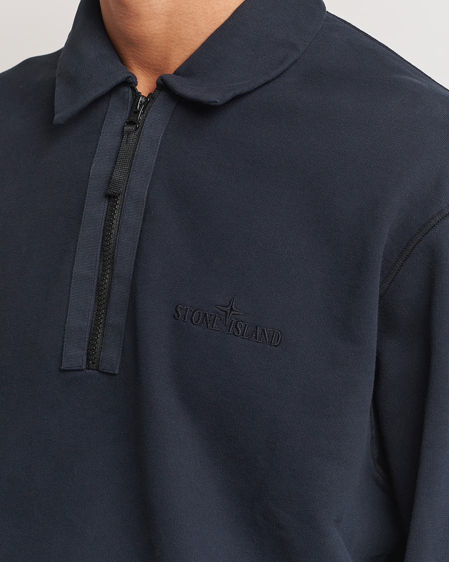 Herren | Pullover | Stone Island | Garment Dyed Fleece Zip Polo Navy Blue