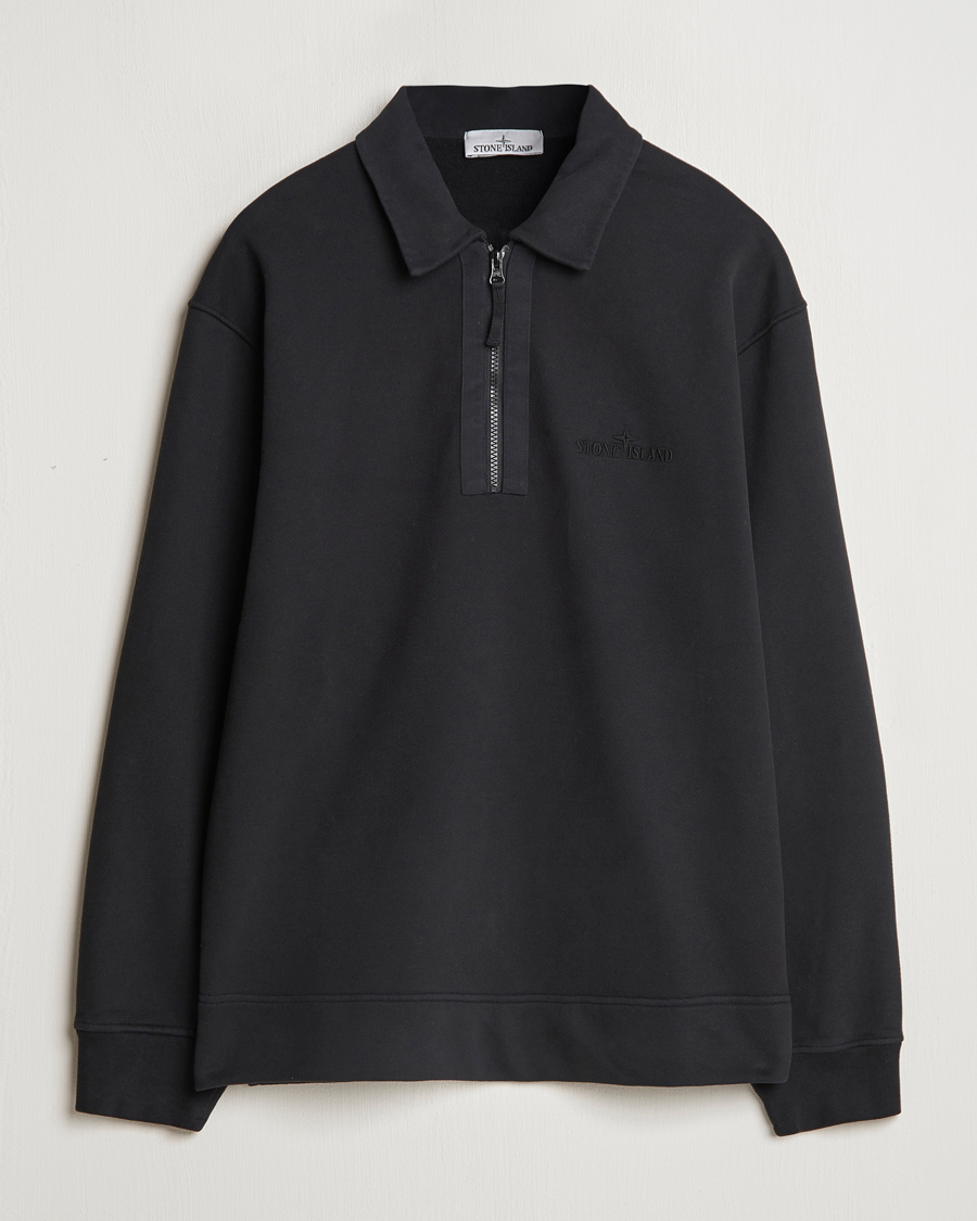 Herren | Pullover | Stone Island | Garment Dyed Fleece Zip Polo Black
