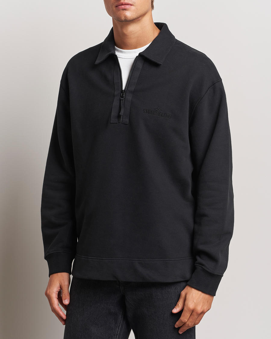 Herren | Pullover | Stone Island | Garment Dyed Fleece Zip Polo Black