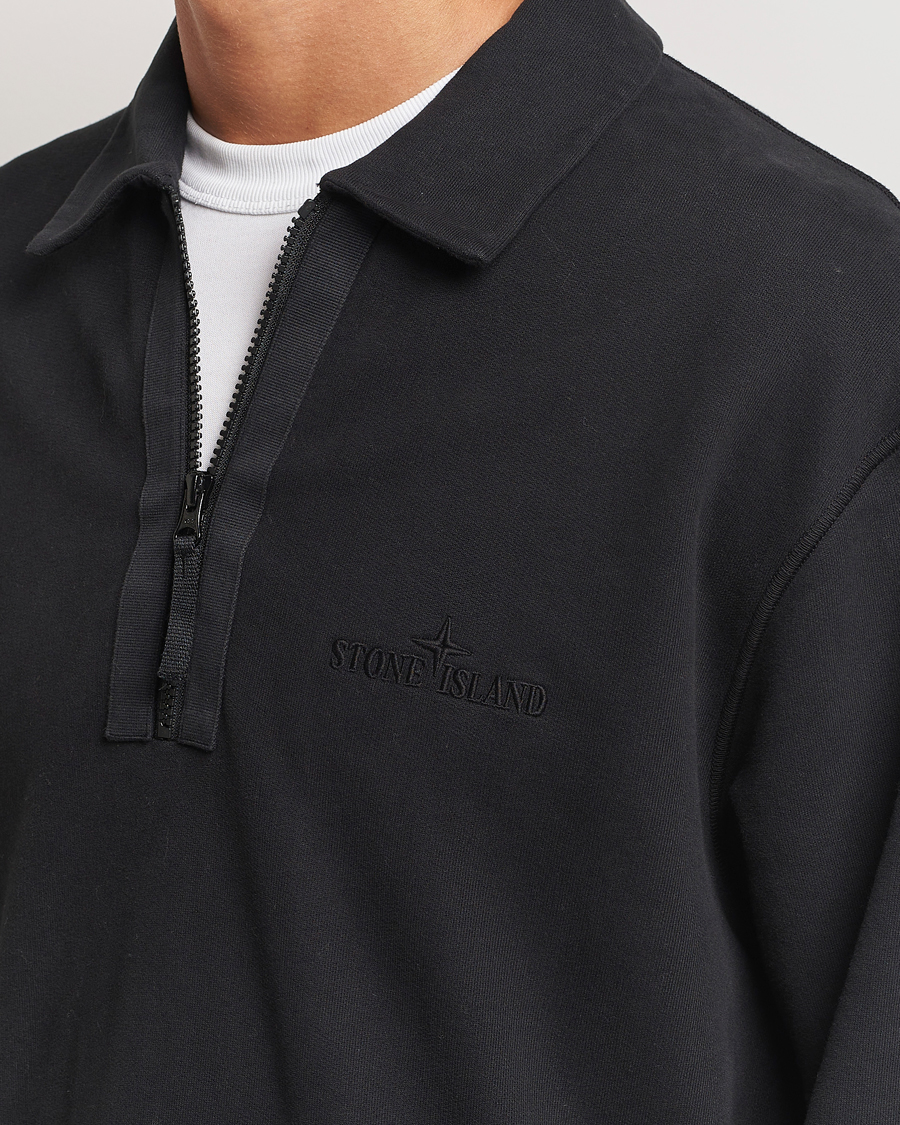 Herren | Pullover | Stone Island | Garment Dyed Fleece Zip Polo Black
