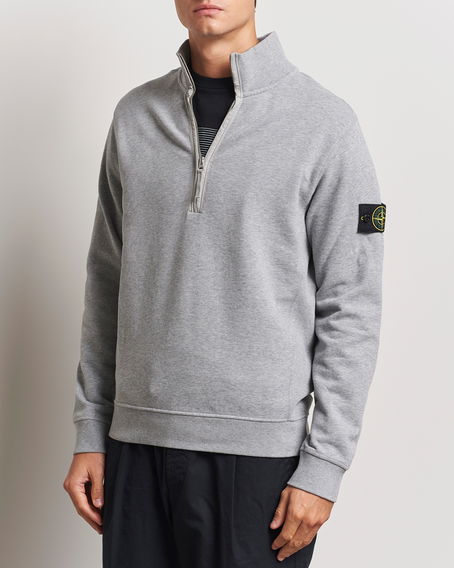 Herren | Pullover | Stone Island | Garment Dyed Fleece Half Zip Melange Grey