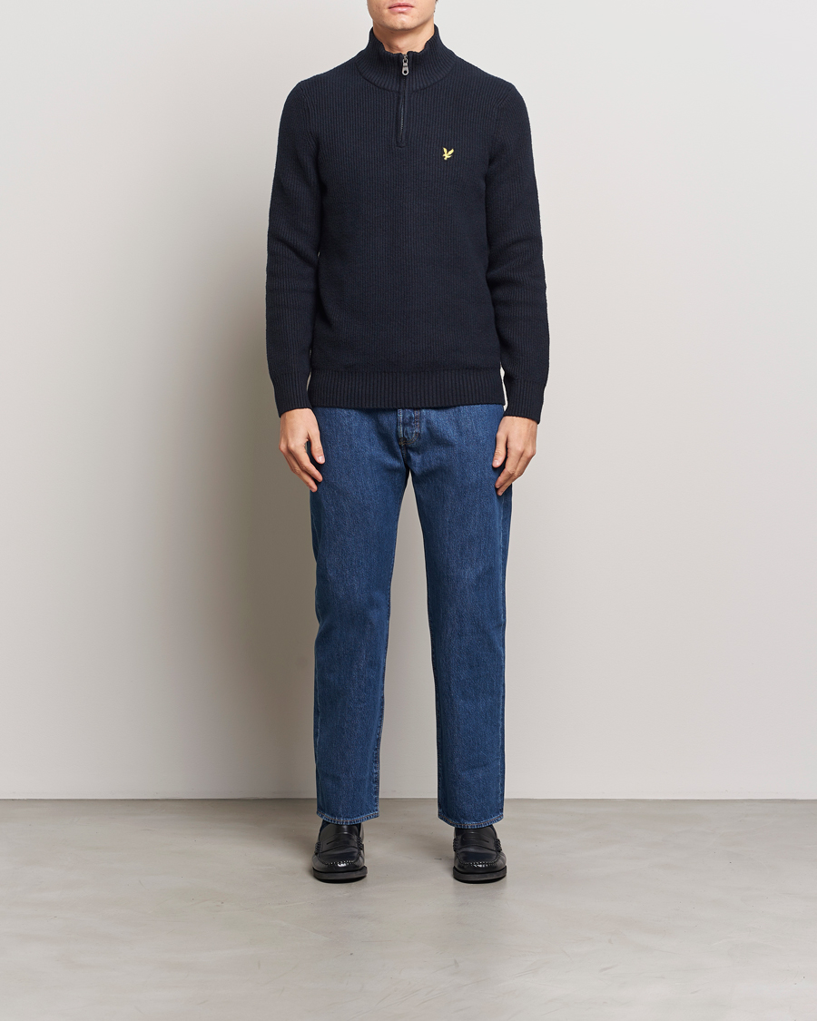 Herren | Pullover | Lyle & Scott | Shaker Stitch Half Zip Dark Navy