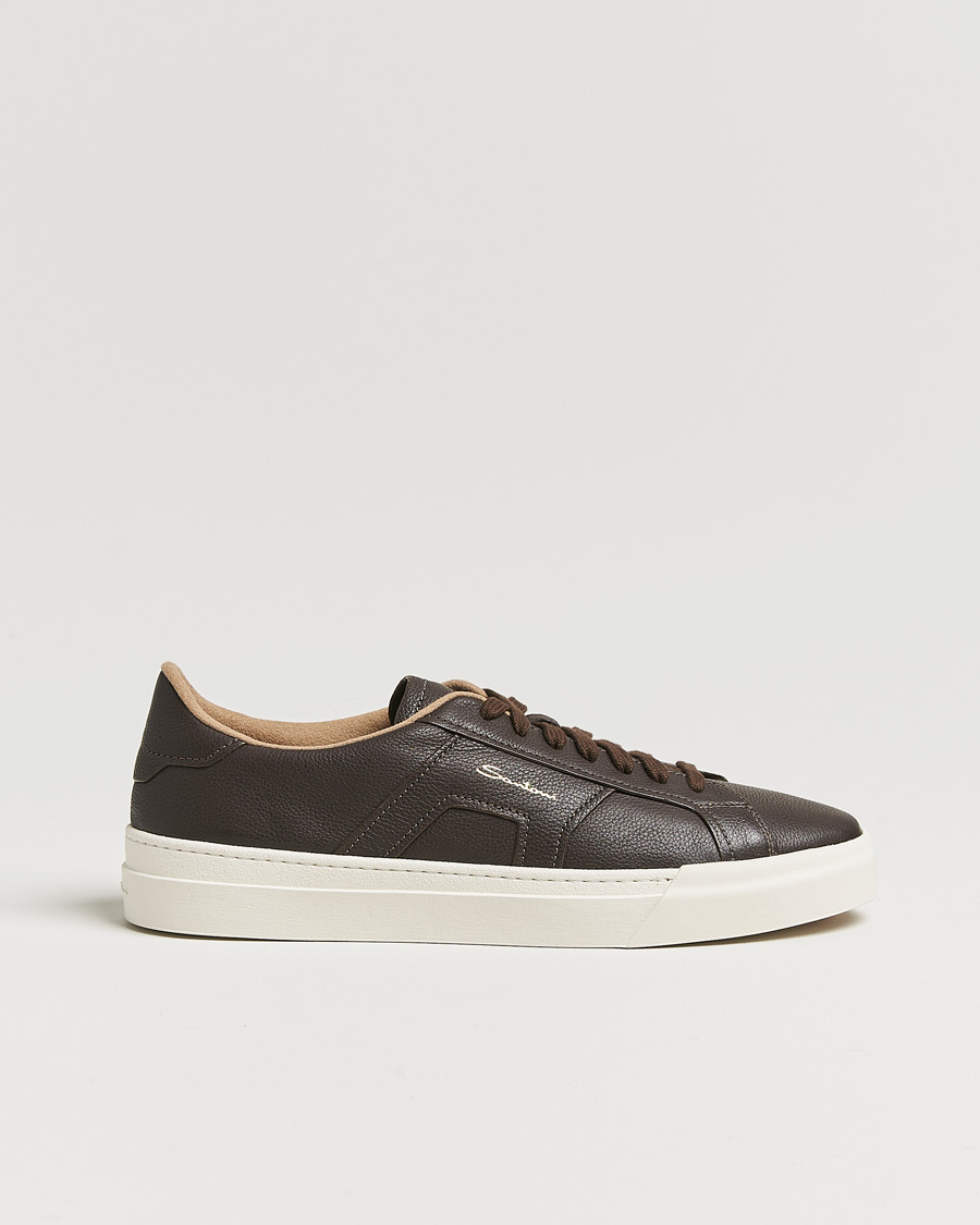 Herren | Santoni Double Buckle Sneakers Dark Brown Grain | Santoni | Double Buckle Sneakers Dark Brown Grain