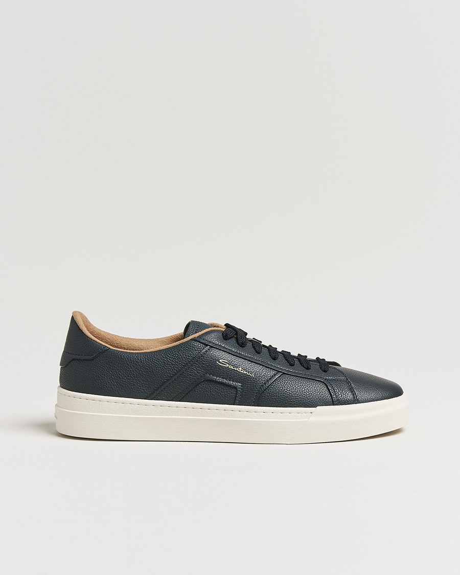 Herren | Santoni Double Buckle Sneakers Navy Grain | Santoni | Double Buckle Sneakers Navy Grain