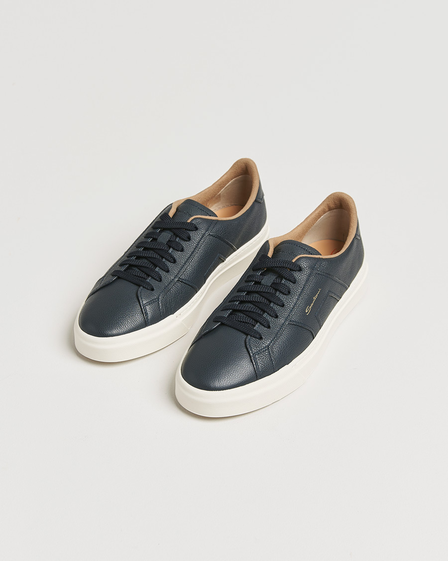 Herren | Santoni Double Buckle Sneakers Navy Grain | Santoni | Double Buckle Sneakers Navy Grain
