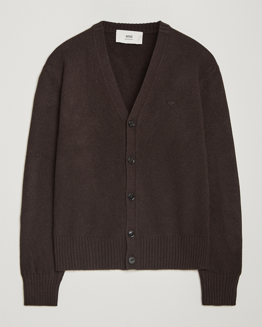 Herren | Pullover | AMI | Tonal Heart Logo Wool Cardigan Dark Coffee