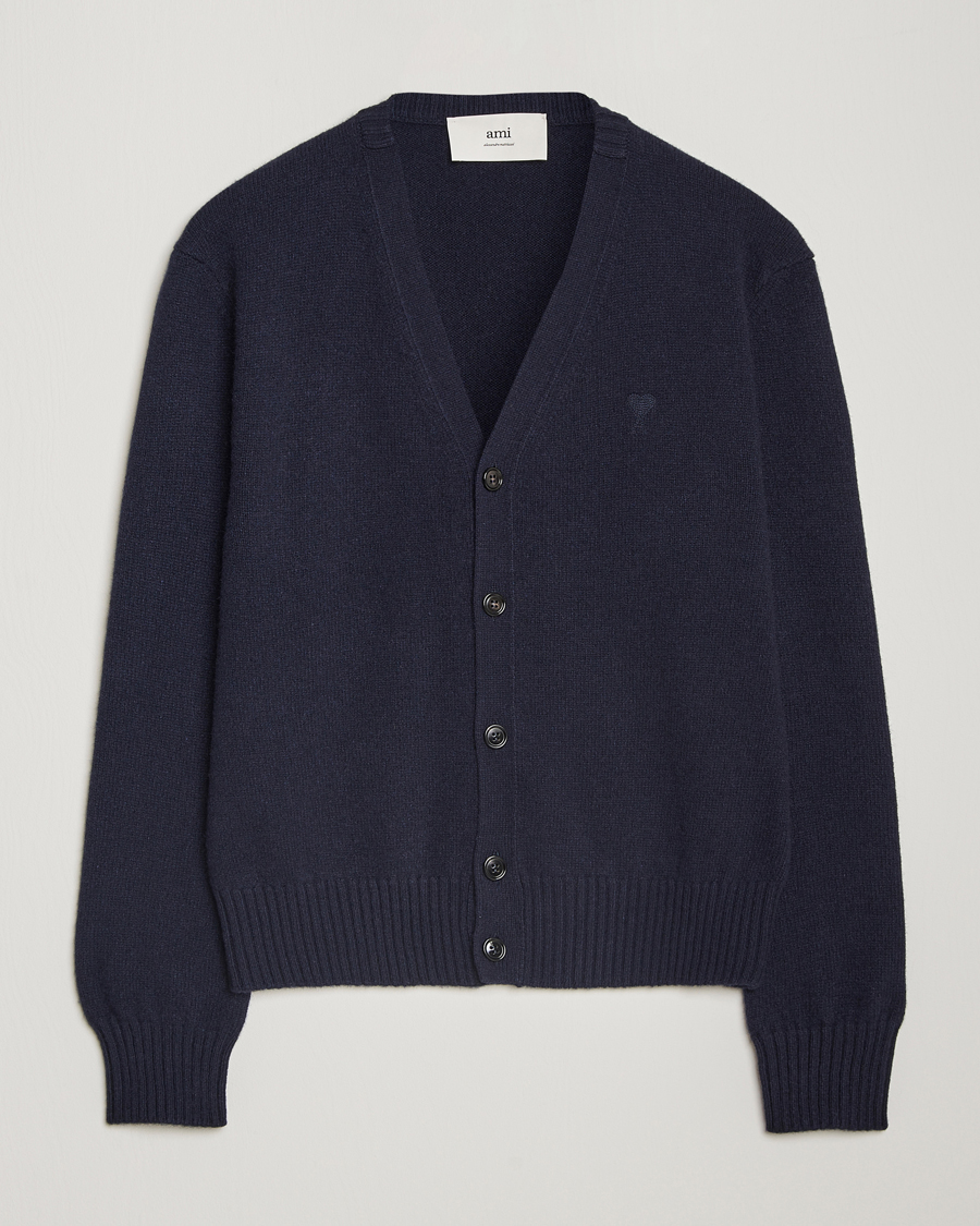Herren | Pullover | AMI | Tonal Heart Logo Wool Cardigan Navy