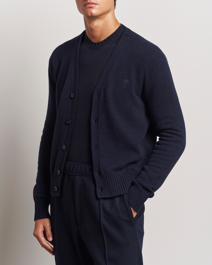 Herren | Pullover | AMI | Tonal Heart Logo Wool Cardigan Navy
