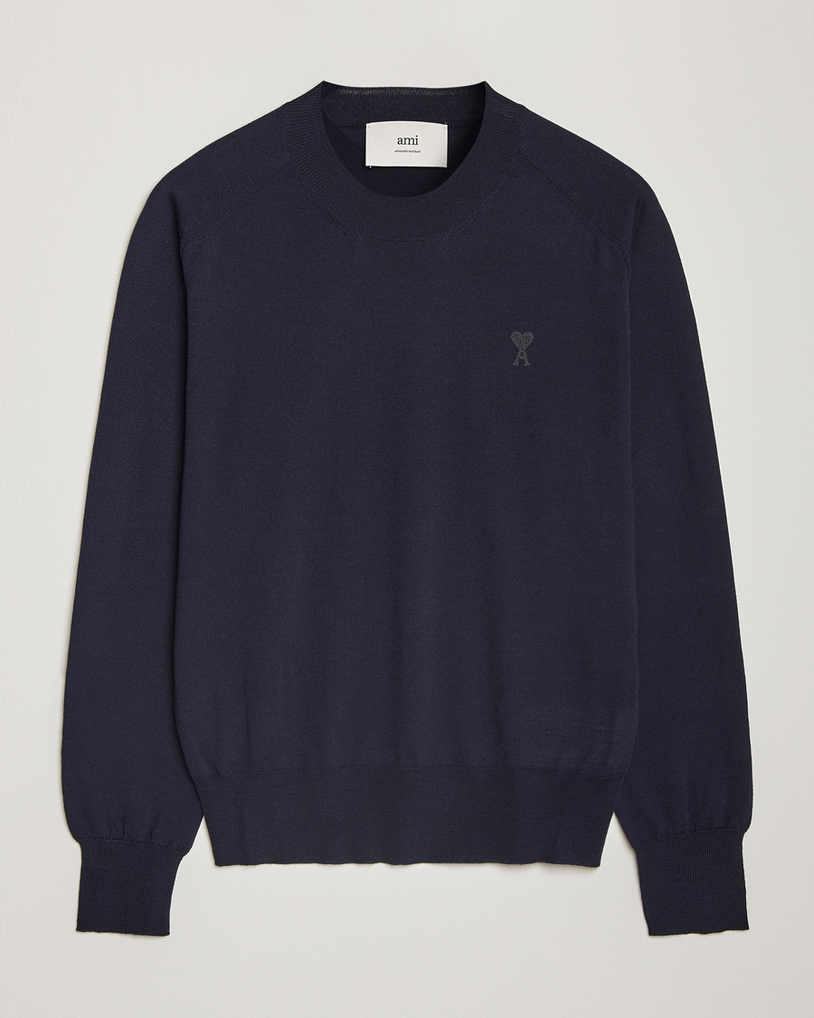 Herren | Pullover | AMI | Tonal Heart Logo Wool Crew Neck Navy