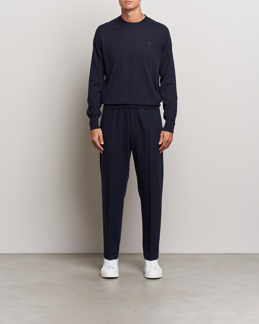 Herren | Pullover | AMI | Tonal Heart Logo Wool Crew Neck Navy