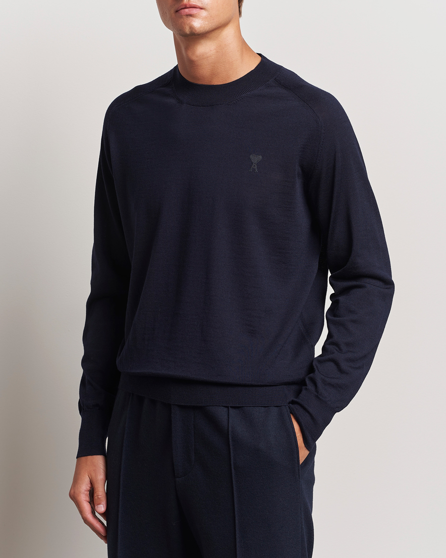 Herren | Pullover | AMI | Tonal Heart Logo Wool Crew Neck Navy