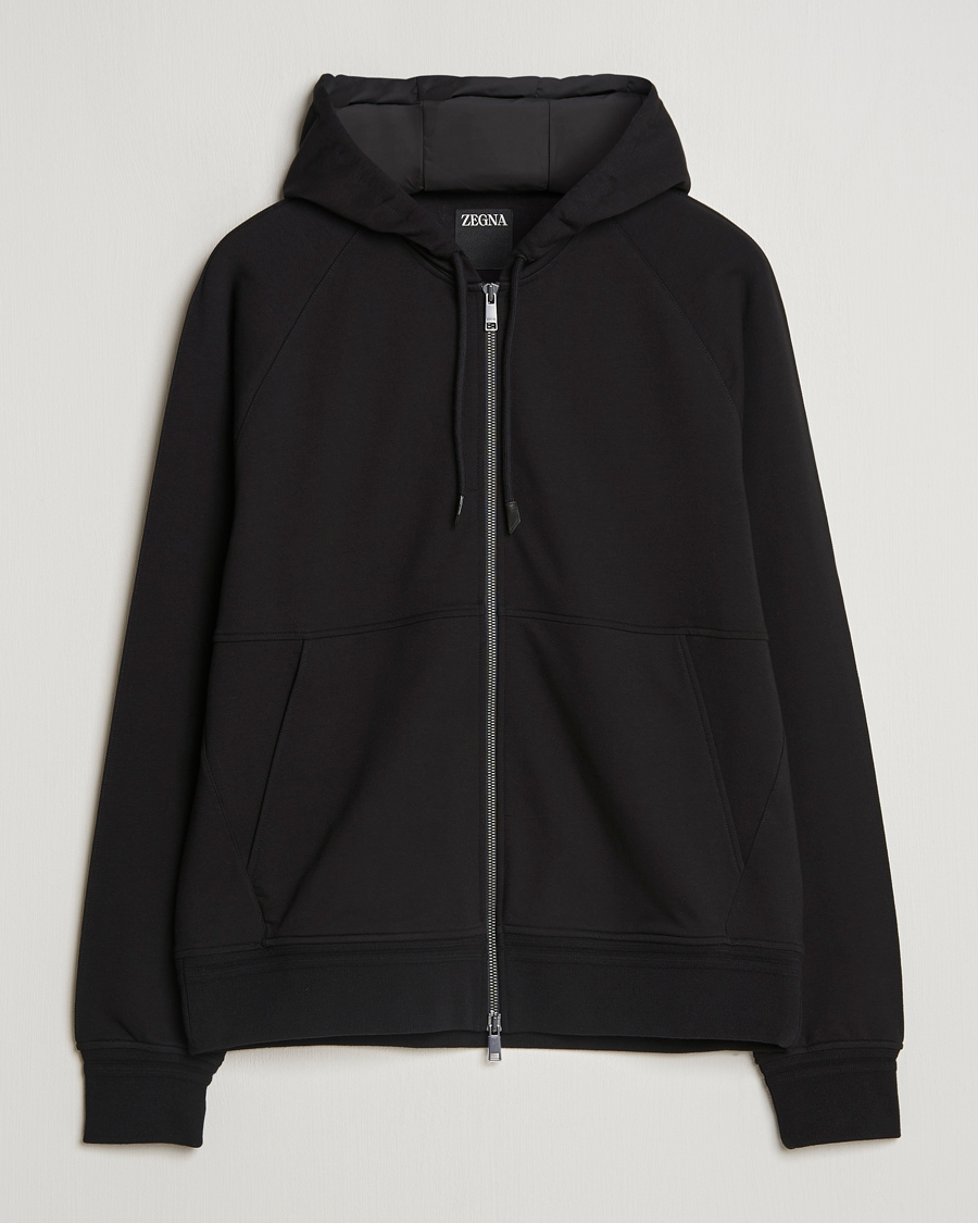 Herren | Pullover | Zegna | Cotton Stretch Zip Hoodie Black