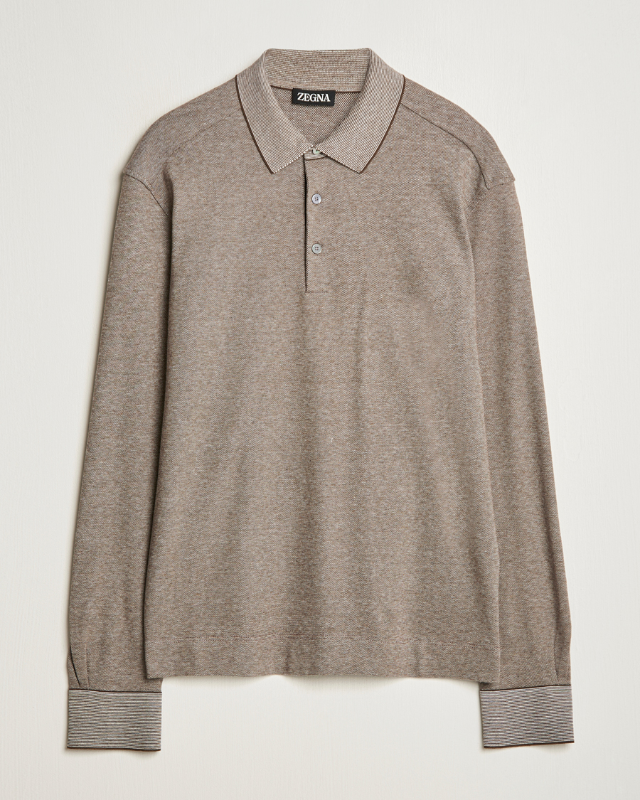 Herren | Pullover | Zegna | Soft Cotton Long Sleeve Polo Beige