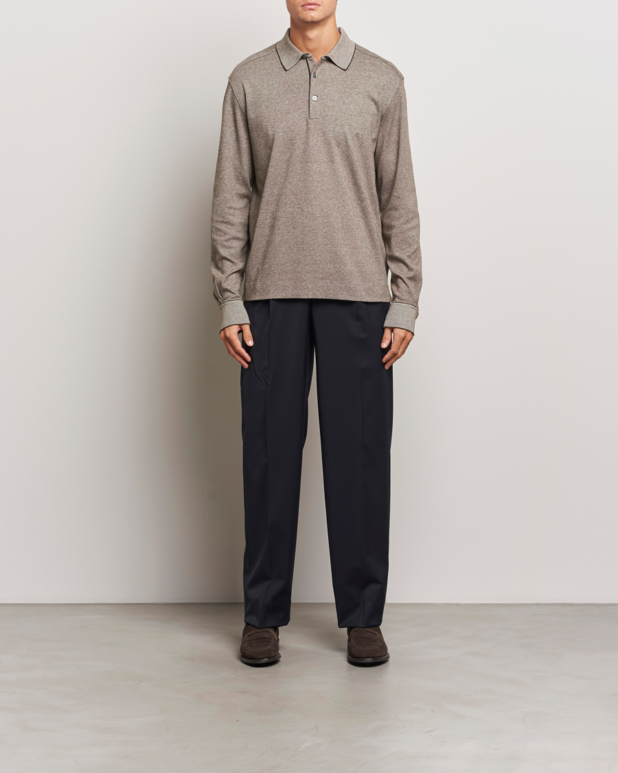 Herren | Pullover | Zegna | Soft Cotton Long Sleeve Polo Beige