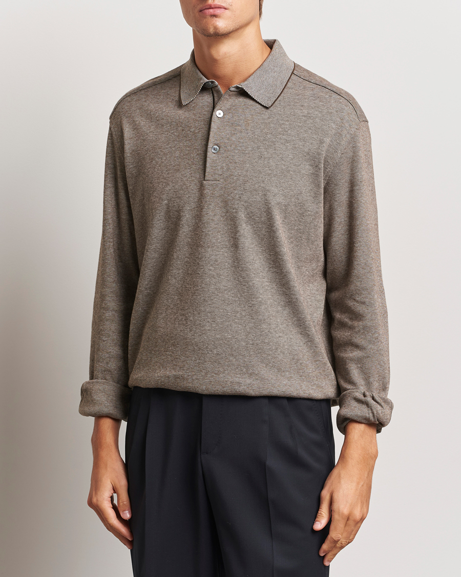 Herren | Pullover | Zegna | Soft Cotton Long Sleeve Polo Beige