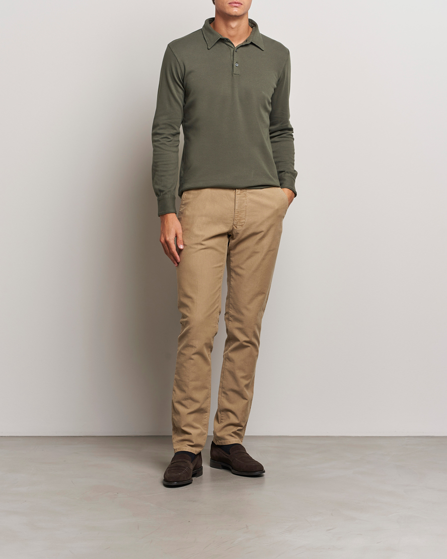 Herren | Pullover | Zanone | Heavy Jersey Long Sleeve Polo Olive