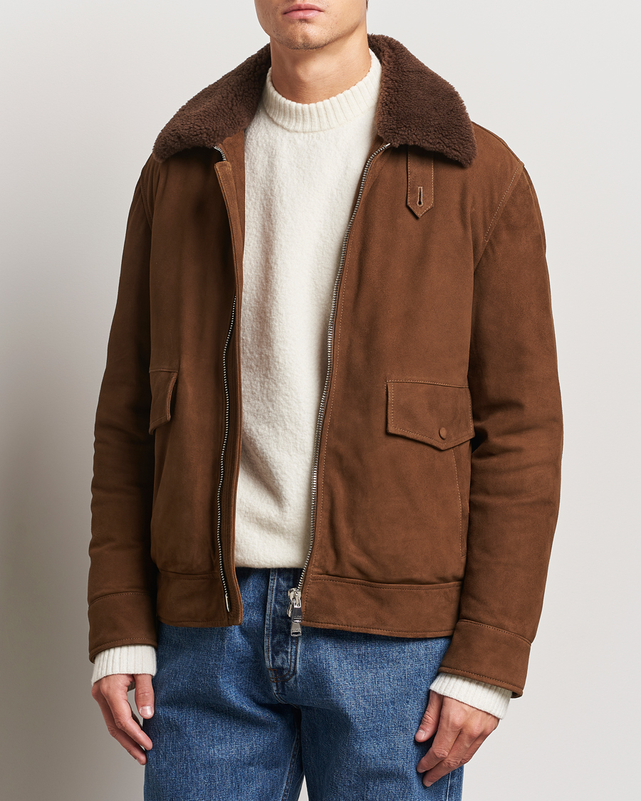 Herren | Jacken | Valstar | Goose Down Shearling Flight Jacket Brown Suede