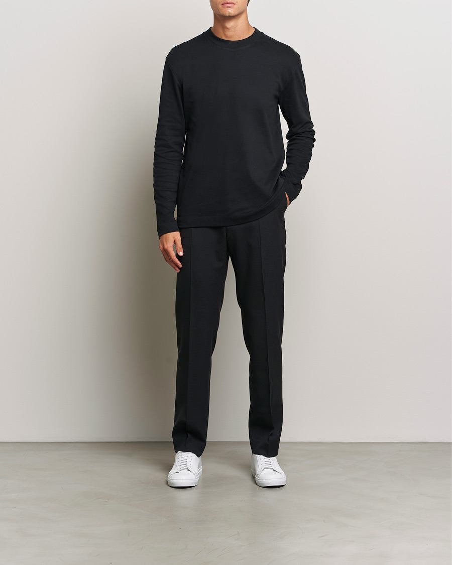 Herren | T-Shirts | Sunspel | Heavy Weight Supima Cotton Long Sleeve T-Shirt Black