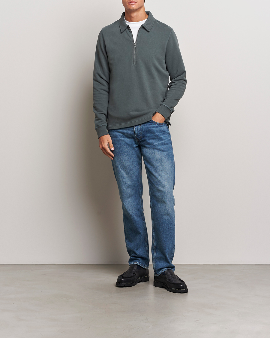 Herren | Pullover | Sunspel | Zip Loopback Sweatshirt Polo Drill Green