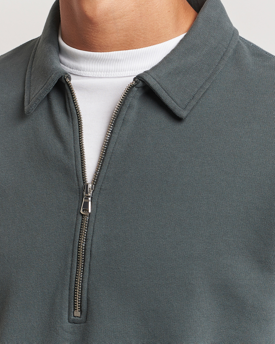 Herren | Pullover | Sunspel | Zip Loopback Sweatshirt Polo Drill Green