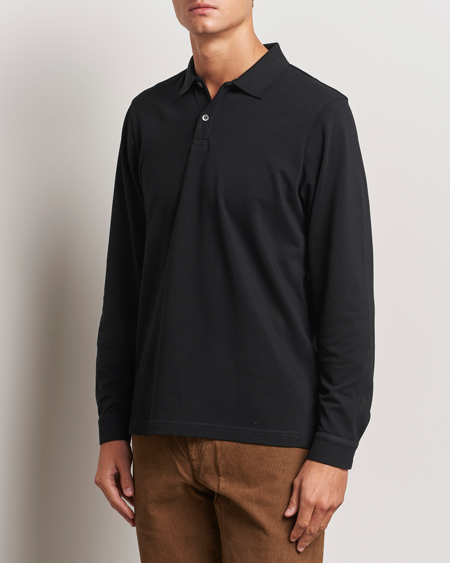 Herren | Pullover | Sunspel | Long Sleeve Pique Poloshirt Black