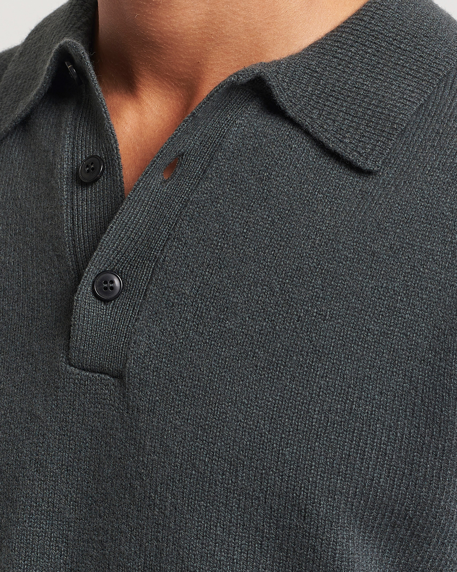 Herren | Pullover | Sunspel | Lambswool Poloshirt Drill Green