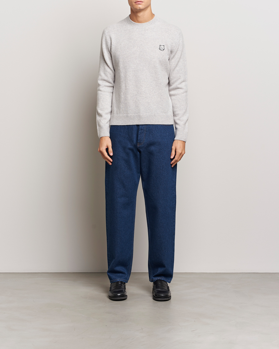 Herren | Pullover | Maison Kitsuné | Bold Fox Lambswool Crew Neck Light Grey Melange