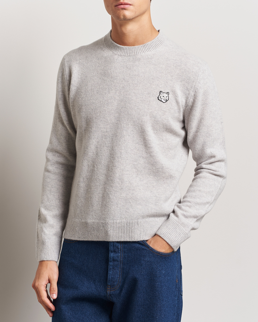 Herren | Pullover | Maison Kitsuné | Bold Fox Lambswool Crew Neck Light Grey Melange