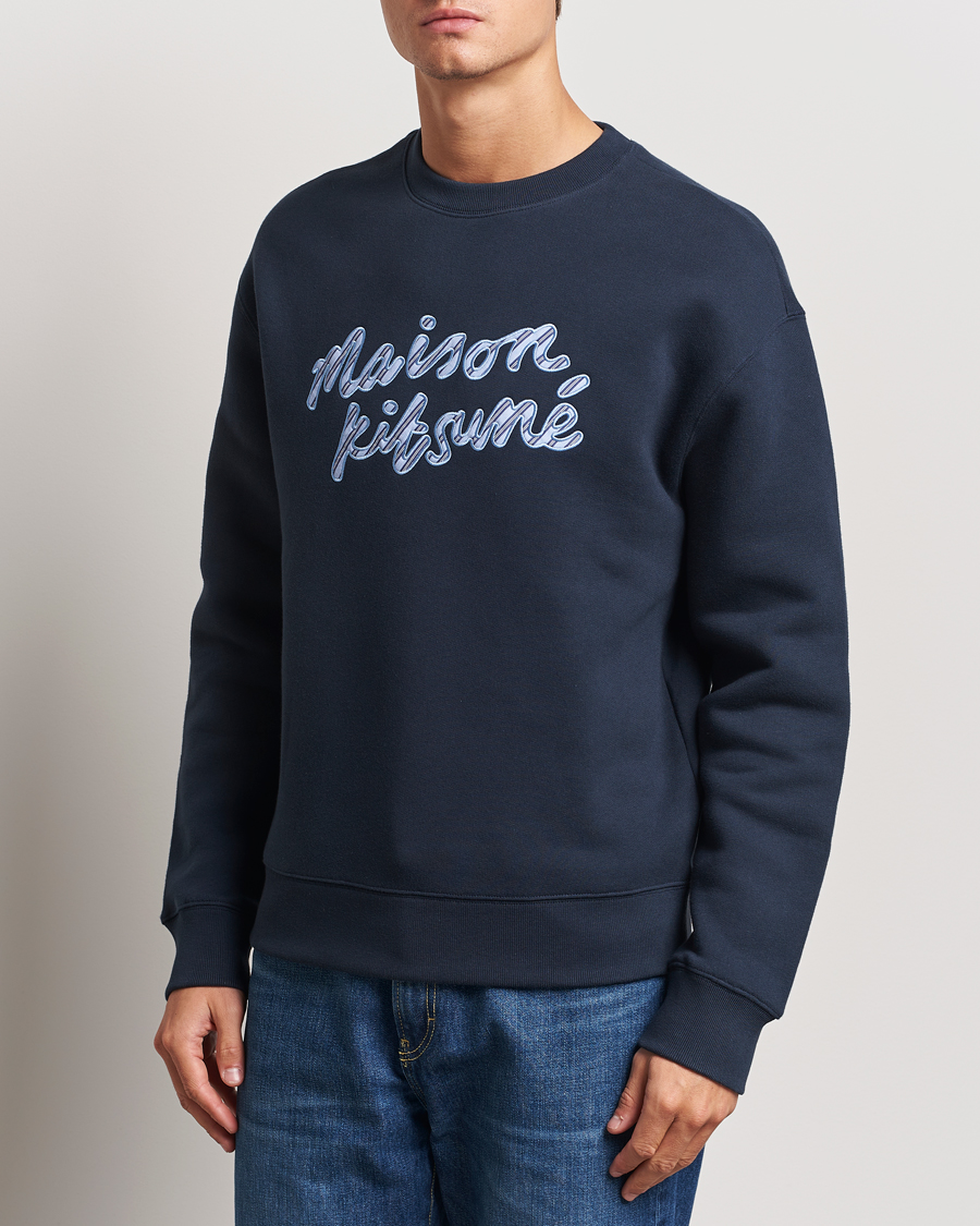 Herren | Pullover | Maison Kitsuné | Striped Handwriting Sweatshirt Navy