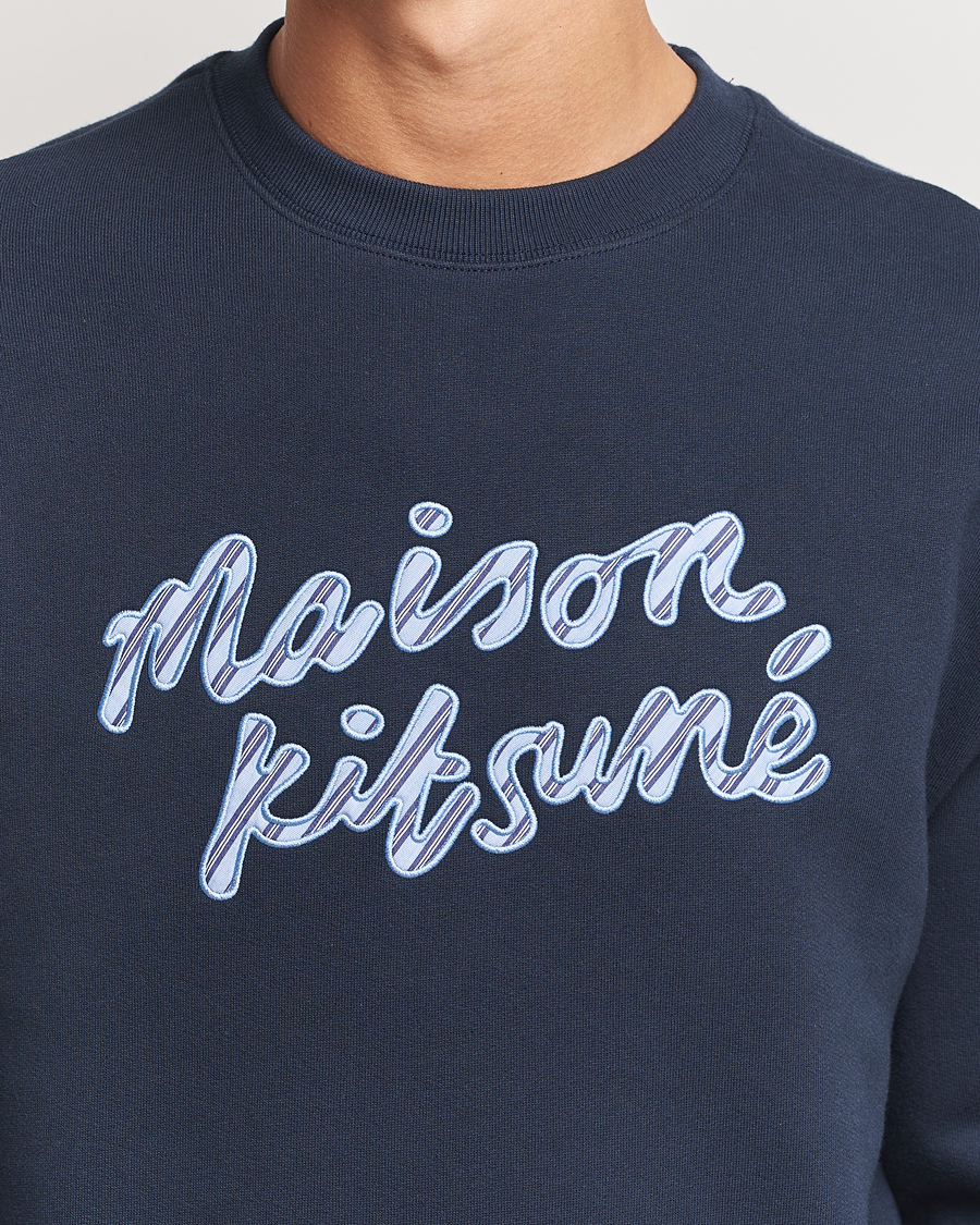 Herren | Pullover | Maison Kitsuné | Striped Handwriting Sweatshirt Navy