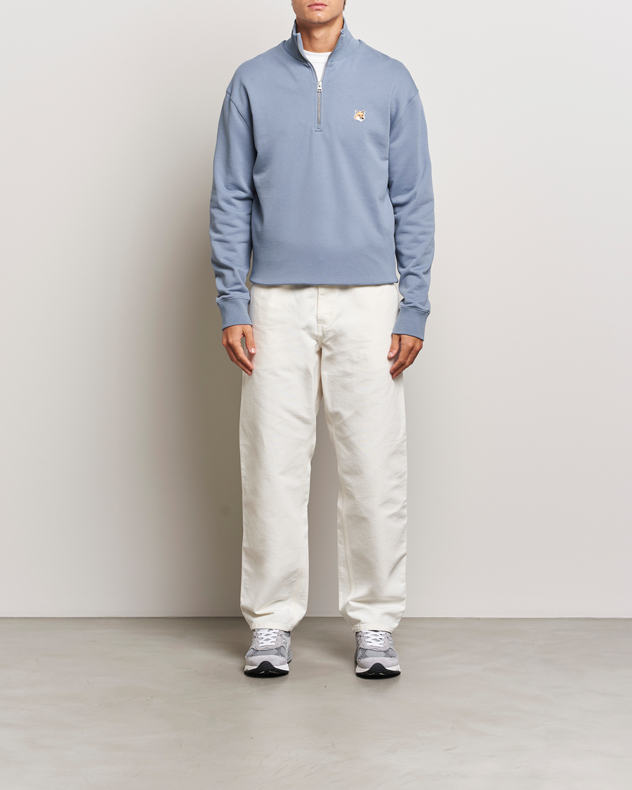 Herren | Pullover | Maison Kitsuné | Fox Head Half Zip Sweatshirt Moonlight Blue